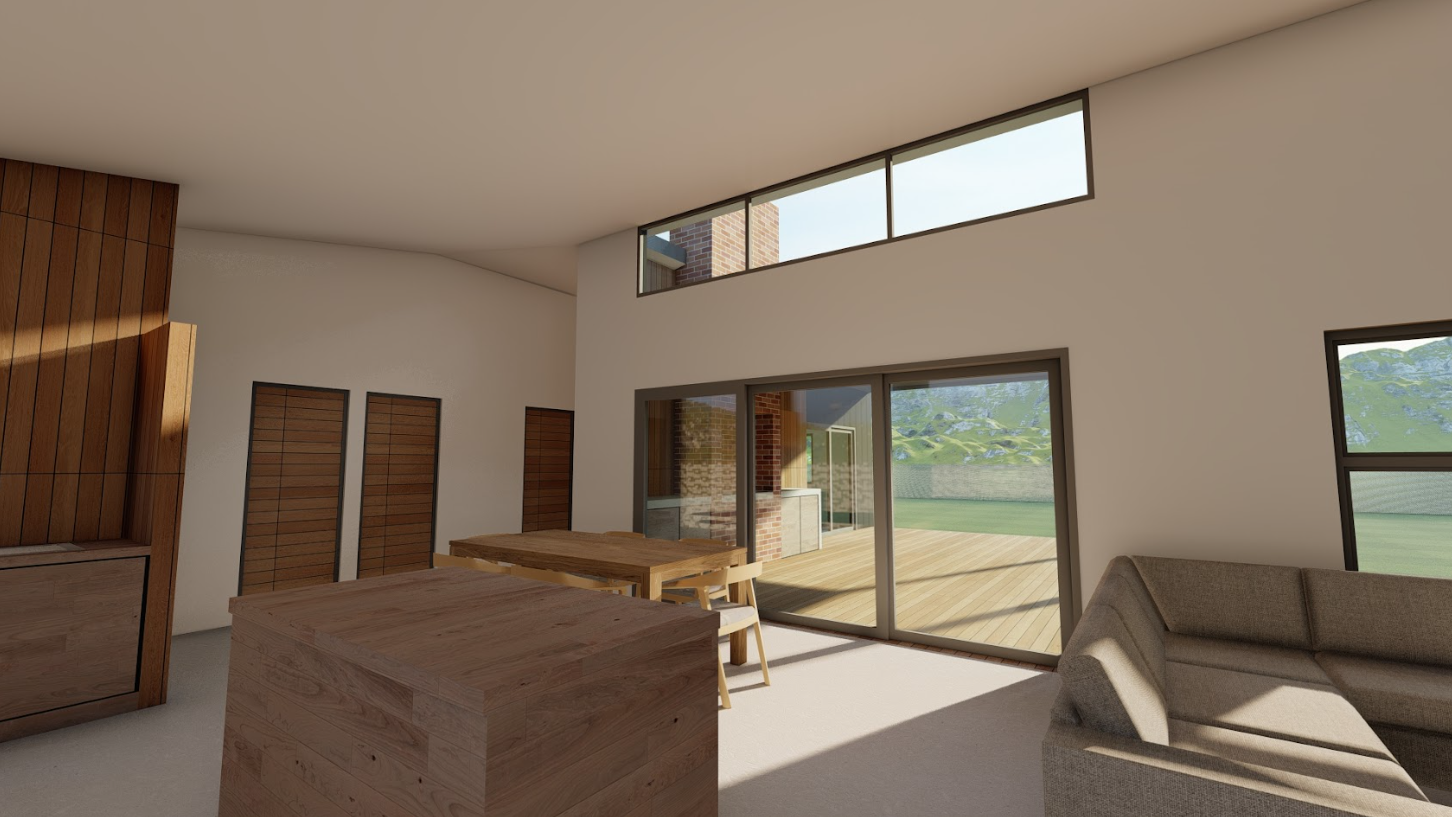 Off-Grid Living - Interior living room with natural materials and modern design